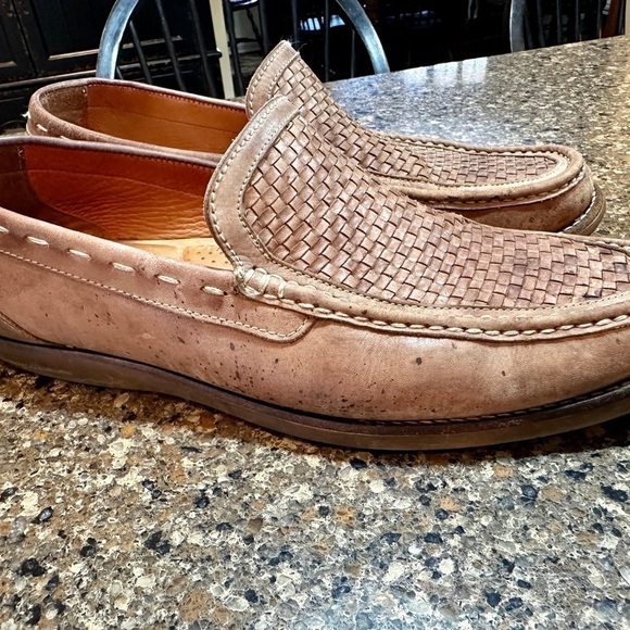 TOMMY BAHAMA, BROOKS BAY, MENS, LEATHER WEAVE LOAFER IN CARAMEL BROWN. SIZE 12M - Picture 4 of 9